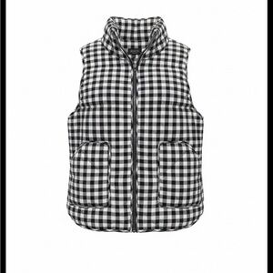 Bajee Collection Black & White Gingham Cotton Puffer Vest Women L Cottagecore